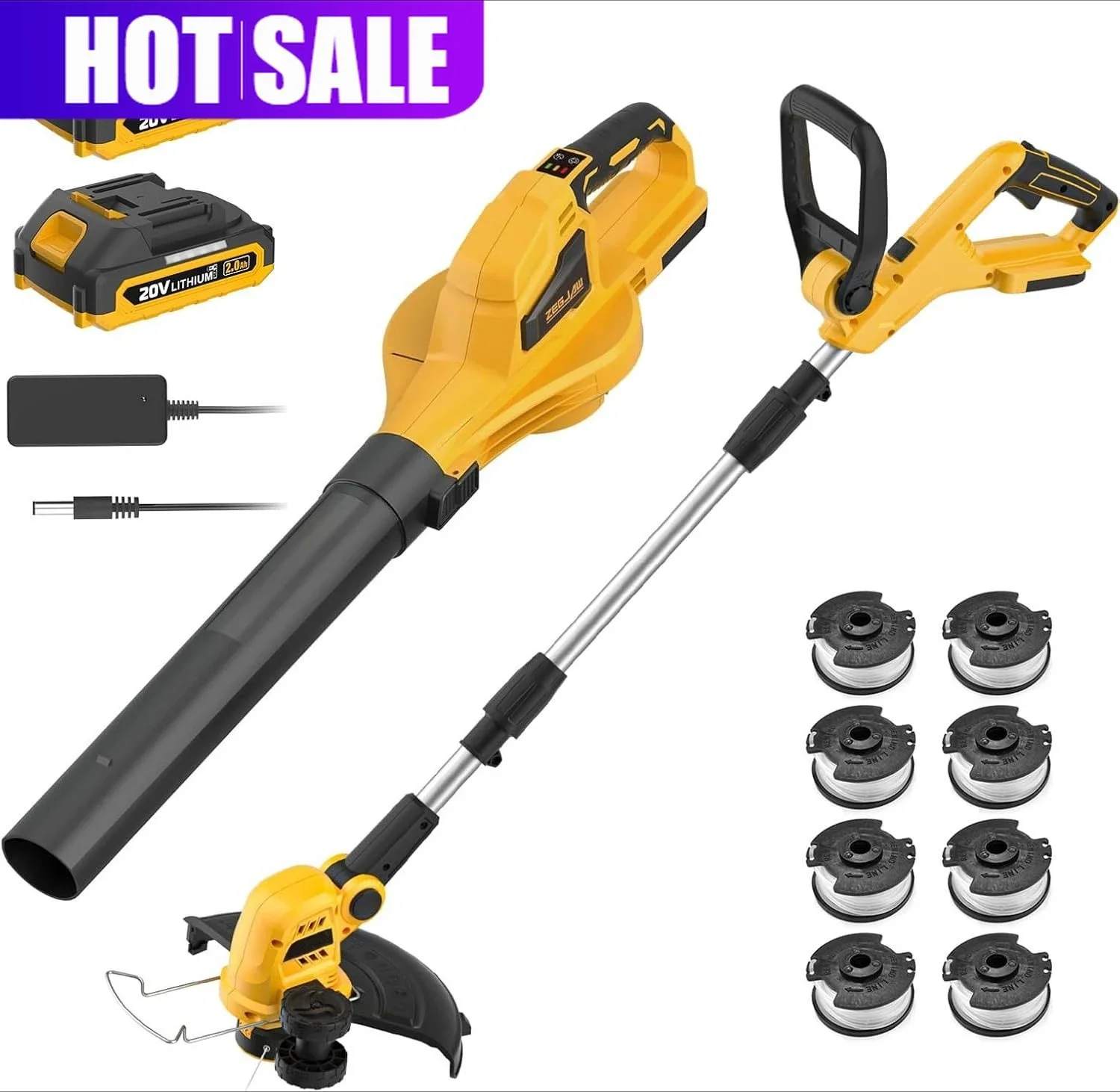 

2-in-1 Leaf Blower + 12-Inch 20v Cordless String Trimmer Combo Kit, 8 Pcs Replacement Spools