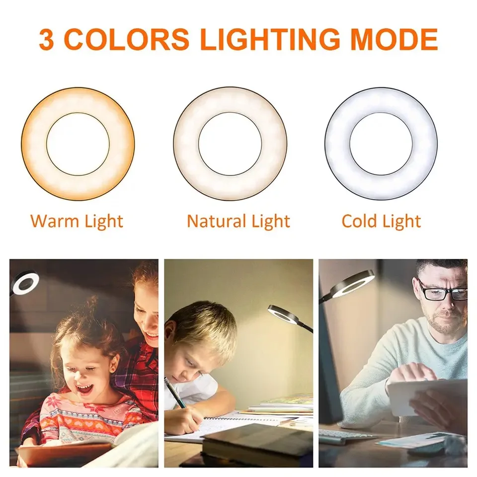 USB LED Eye Protection Book Night Light Adjustable Book Lamp With 3-Level Warm Cool White Daylight For Read Night Reading Lamp