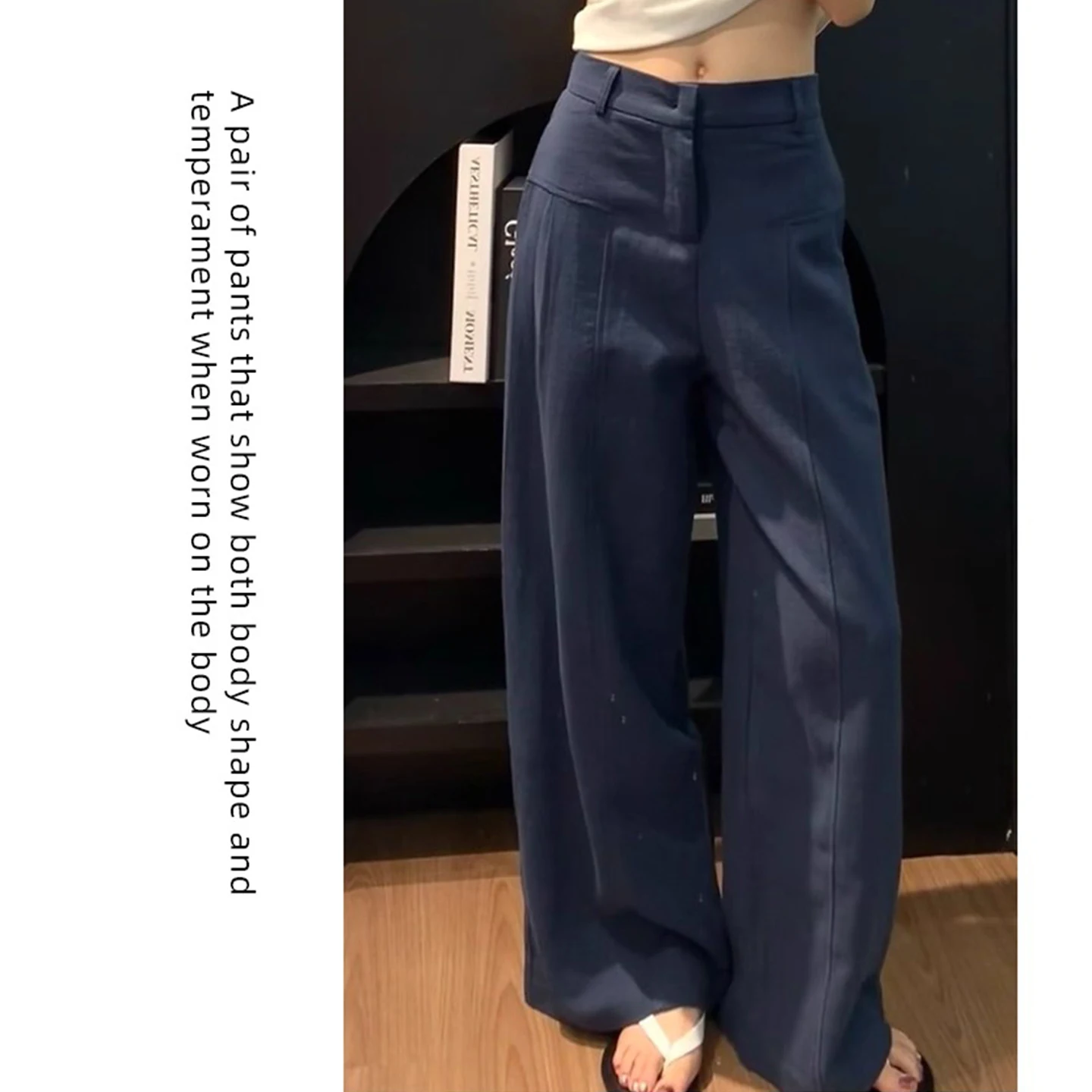 Loose Wide Leg Pants Women's Korean Style Straight Cut Casual Trousers Spring Summer New Arrival High Waist Polyester Fiber