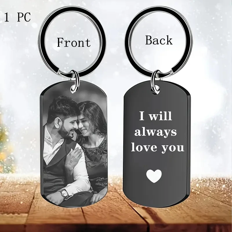 Aangepaste foto familie verweerschip liefde sleutelhanger metalen lasergravure foto roestvrij staal een paar personalisatie sleutelhanger sieraden