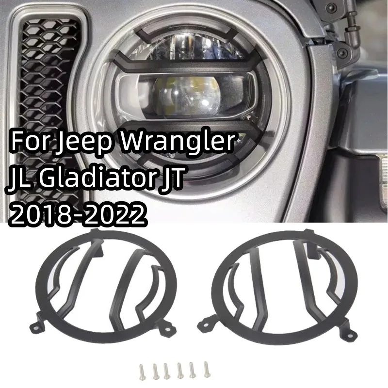 

2Pcs/set Front Headlight Lamp Guard Cover Trim Decor For Jeep Wrangler JL Gladiator JT 2018+ Lamp Hoods Protect Cover Black