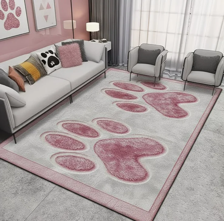 Pink Paw Print Carpet - Non Slip Floor Mat Washable Unique Home Carpet Living Room Room Decoration Bedroom Carpet Large Carpet