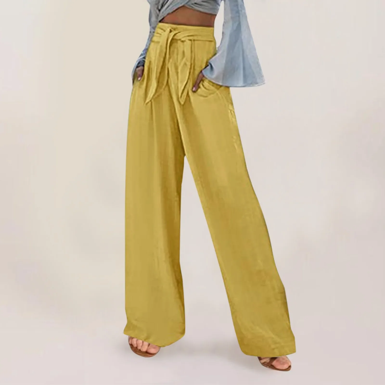 Summer Wide Leg Pants For Women Casual Elastic High Waist 2023 New Fashion Loose Long Pants Pleated Pant Trousers Femme