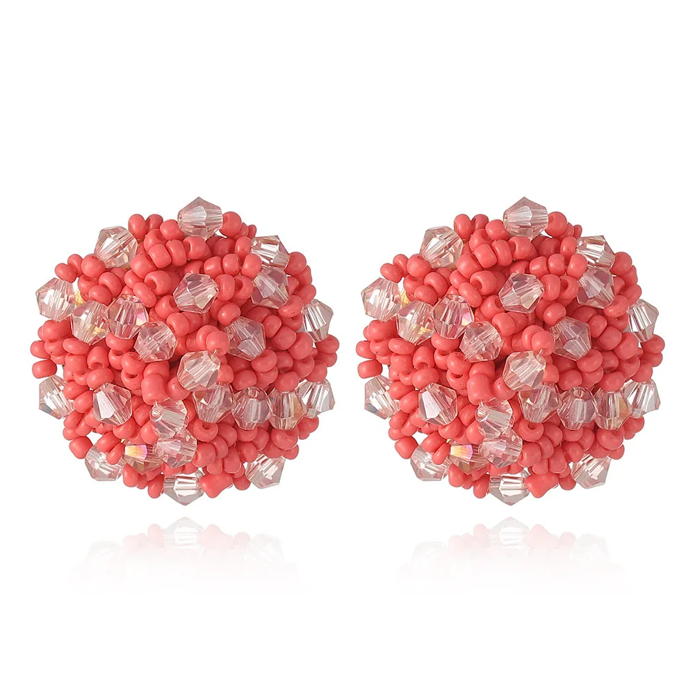 AENSOA 22mm Bohemia Crystal Seed Beads Round Stud Earrings for Women Multicolor Handmade Beaded Small Earrings Boho Jewelry 2023 image 6
