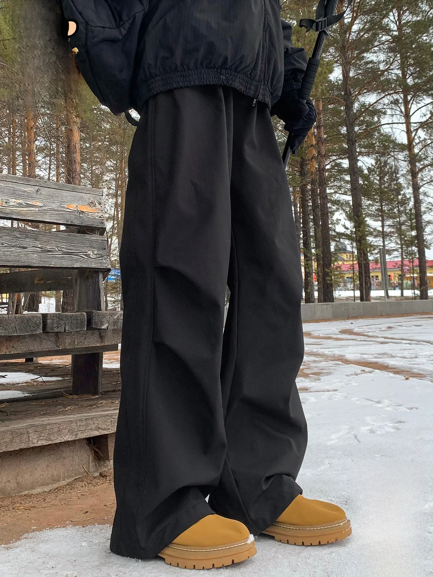 

PaulFrank Winter Fce Lined Casual Pants Men's Outdoor Brand Loose Wide Leg Pants Simple Sle Warm Comfortable Trousers