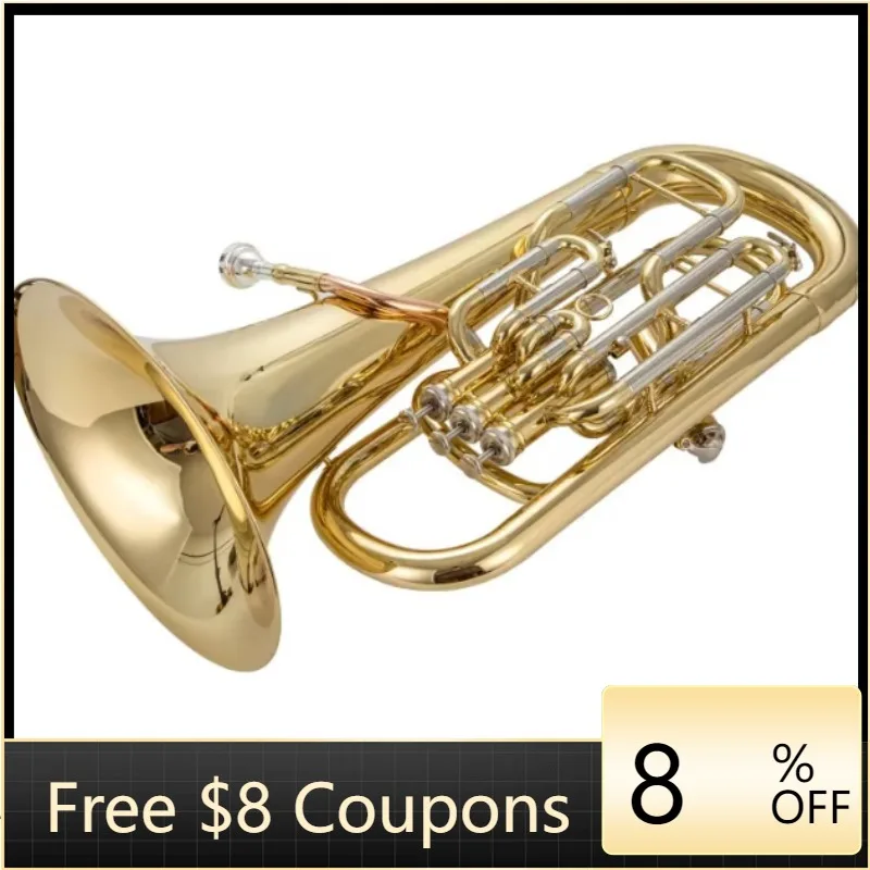 

STLF Lacquered Gold Four Vertical Keys Big Horn B Flat Bass Junior Exam Professional Playing Large Instrument Horn