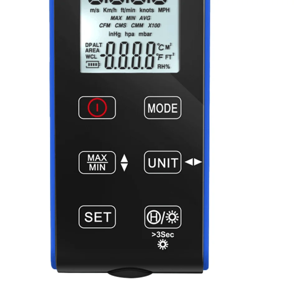 HP-5000G Digital Cup Anemometer 0.3-30m/s 5 Units, Tripod Mountable LED Backlight Rechargeable Waterproof for Field&Outdoor Use