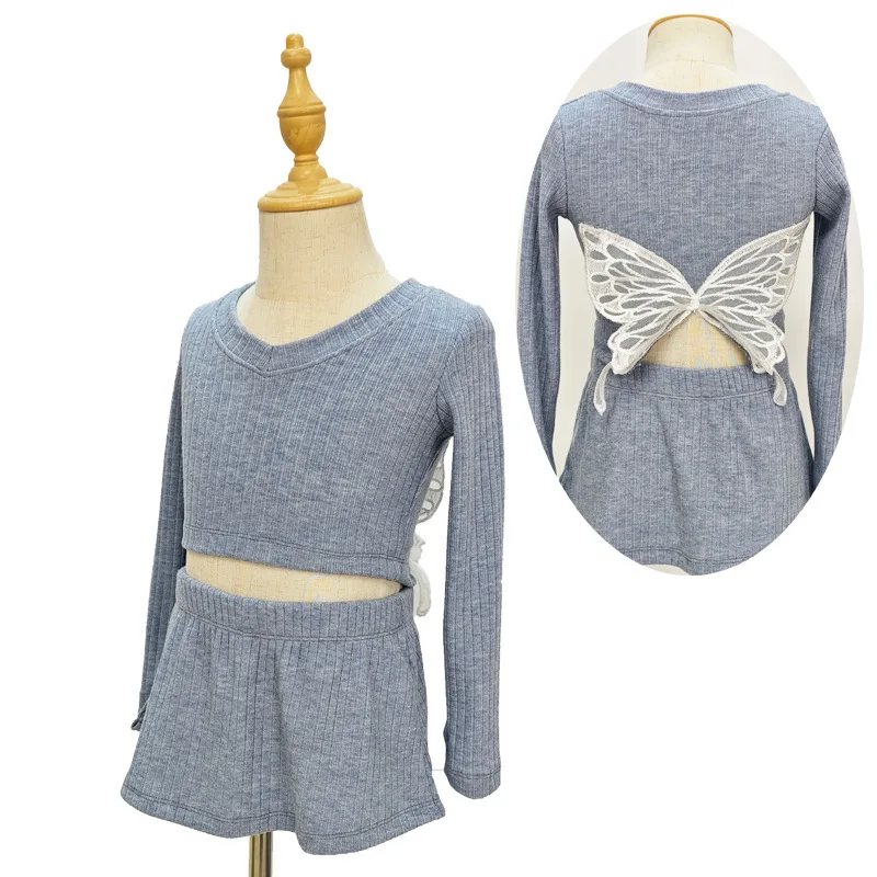 어린이 피부 친화적 편안한 댄스웨어 나비 스웨터 재킷 가을/겨울 세트 공연 의상 소녀 니트 탑