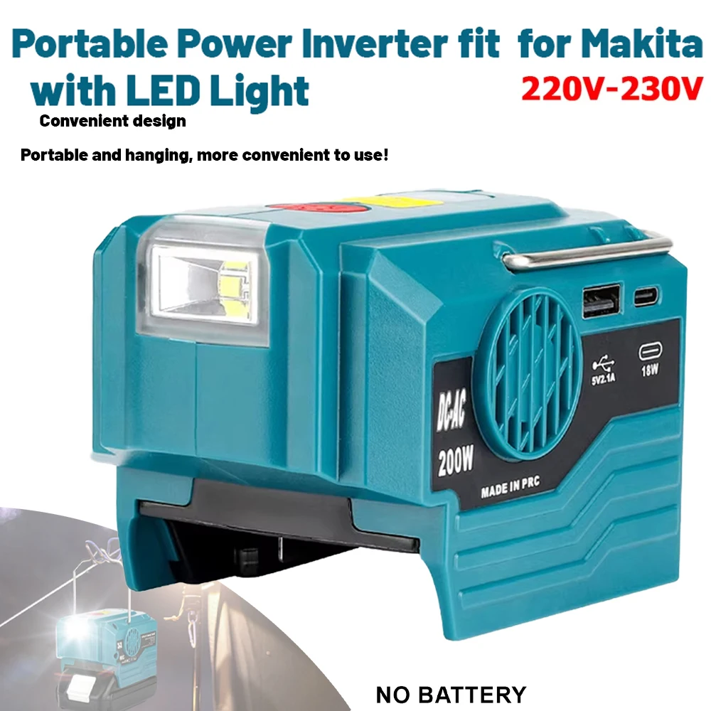 

Portable Power Inverter 220V Outdoor Mobile Lithium Battery Inverter with LED Light for Makita 18V Li-ion Battery