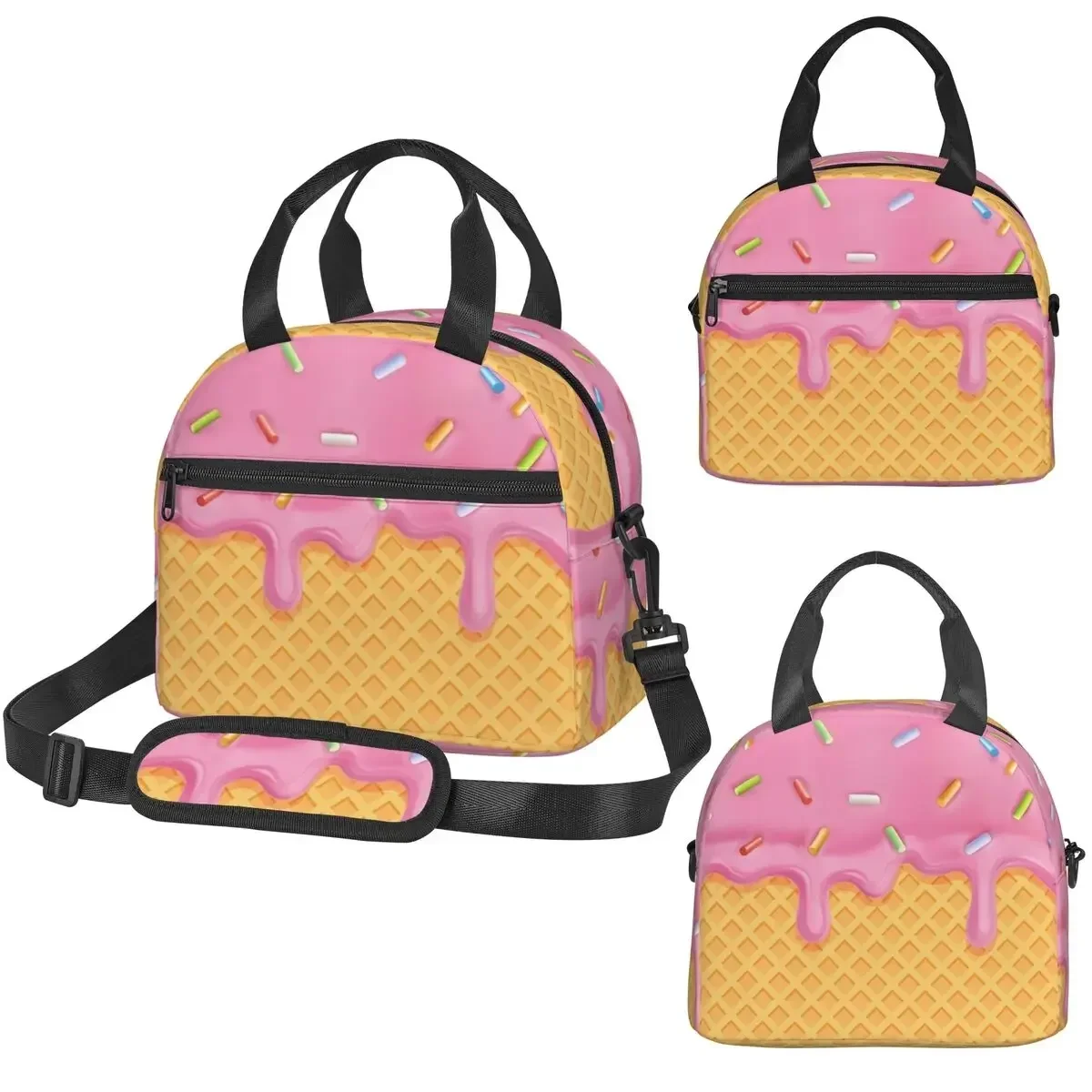 Strawberry Ice Cream Insulated Lunch Bag for Kids School Cooler Thermal Box Tote Portable Lunch Boxes