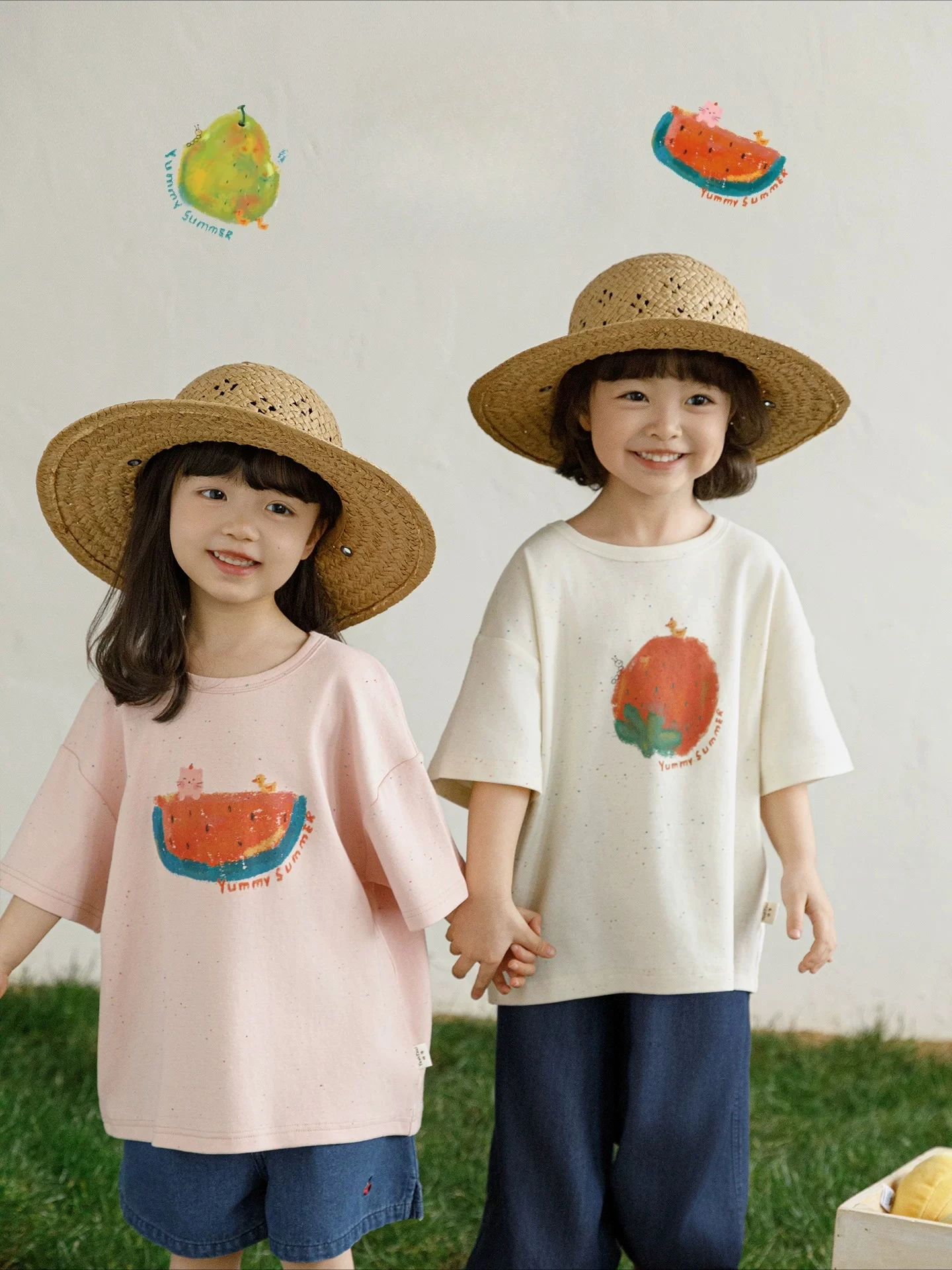 Toddler Girl Summer Cute Fruit Pattern Tee Soft Stretchy Breathable Drop Shoulder Loose Casual Kids T-shirt