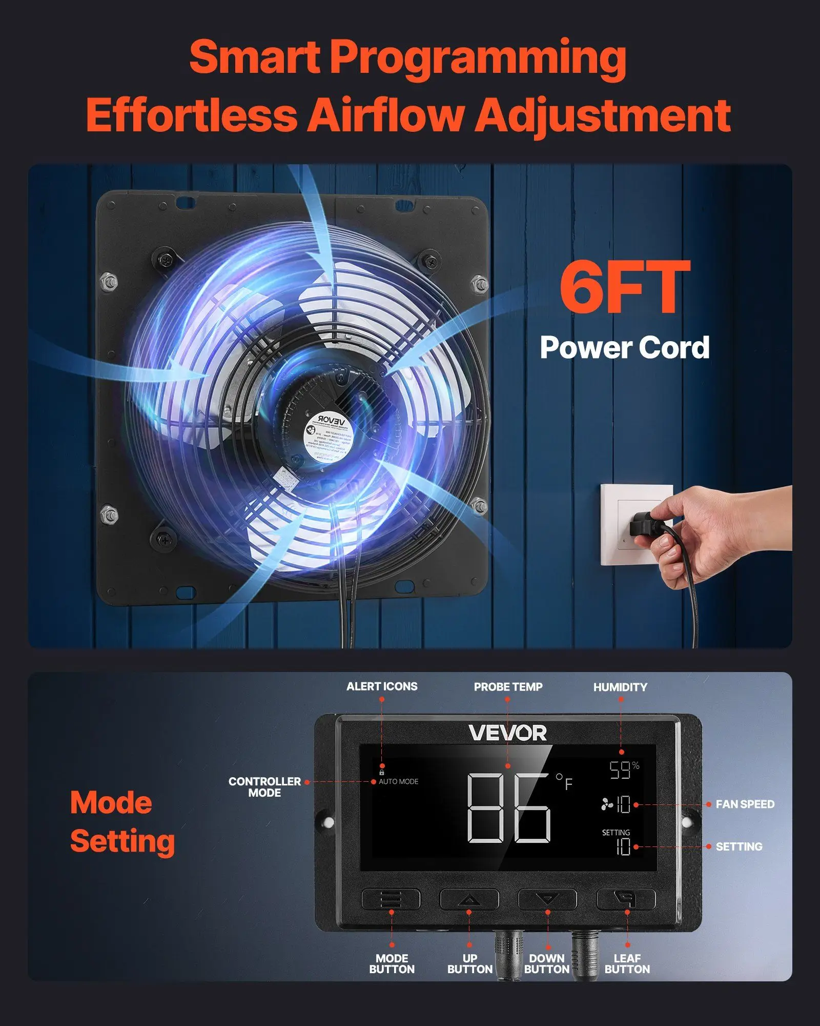 مروحة عادم مصراع 12 بوصة 1500 CFM مروحة علية مثبتة على الحائط مع تحكم ذكي في درجة الحرارة ومؤقت لتهوية سقيفة المرآب #6
