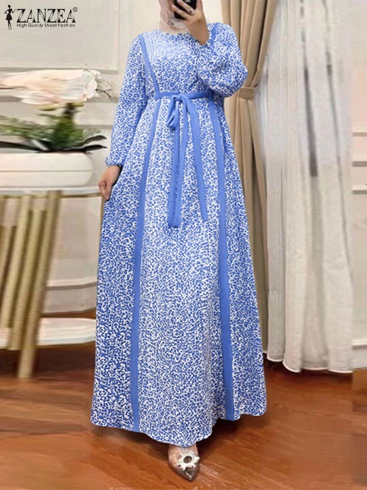 

2025 ZANZEA Women Floral Printed Muslim Abaya Dress Casual Long Sleeve Loose Vestidos Robe Femme Ramadan Maxi Sundress Kaftan