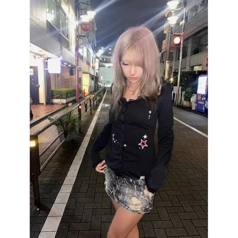 

Women's Autumn Spring Blouse Long Sleeve Y2K Lace Floral Button Sexy T-shirt Slim Loose Casual Simple Trend New Versatile Niche