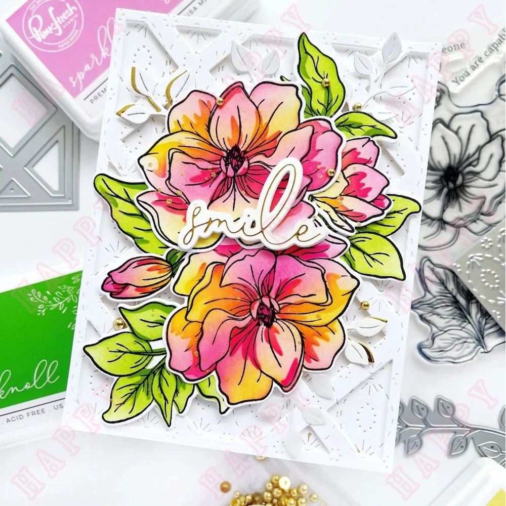 2022 New Magnolia Florals Metal Cutting Dies Silicone Stamps Layering Stencils Diy Craft Paper Card Making Decor Embossing Molds