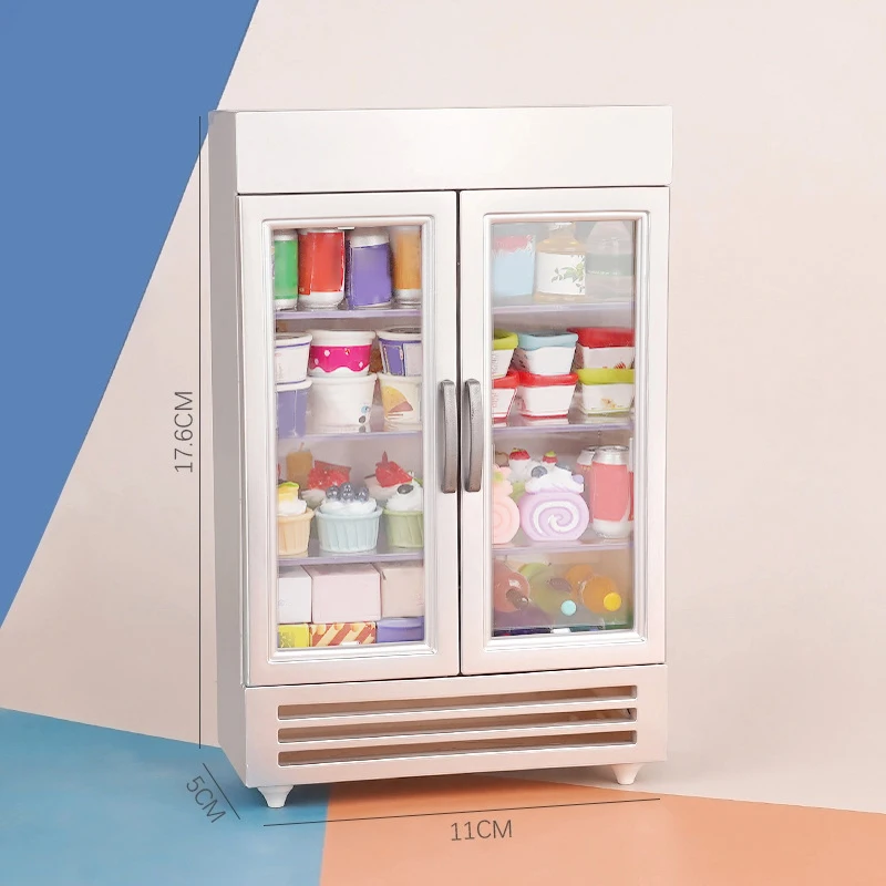 Dollhouse Miniature Double Door Geladeira, Supermercado Freezer Modelo, Crianças Pretend Play Brinquedos, Doll House Acessórios, 1:12