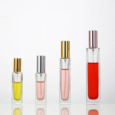

travel potable Thin Long Clear Glass Spray Perfume Bottle Portable Travel Refillable Cosmetics Empty Bottle Aluminum Spray Head