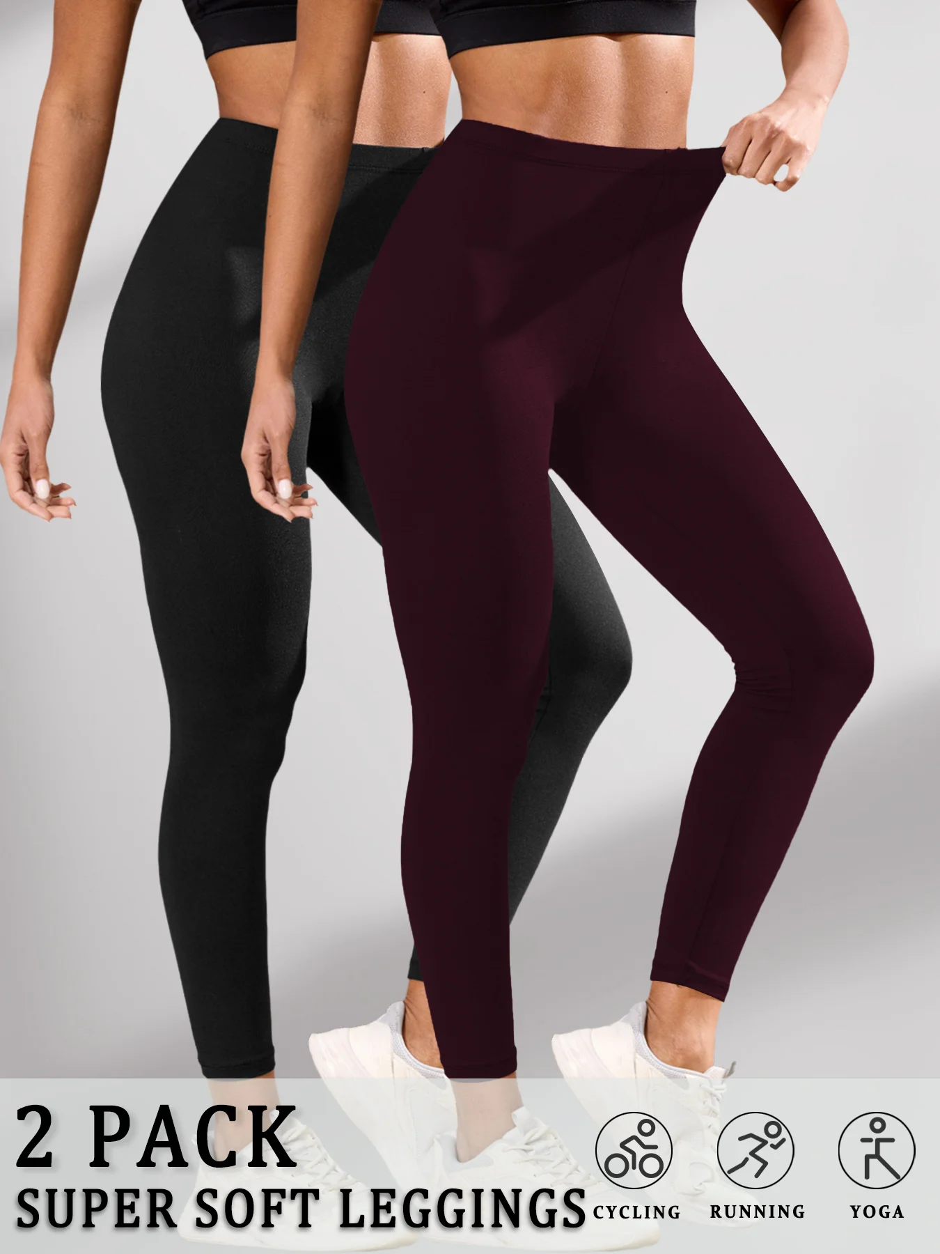 

2 Pack Women's Super Soft Leggings High Elasticity No See Through Workout Yoga Running Athletic Push Up Gym Fitness Leggings