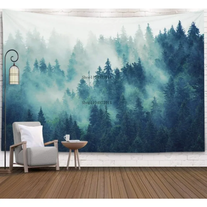 

Forest tapestry wall painting misty pine landscape nature theme decoration suitable for living room bedroom interior
