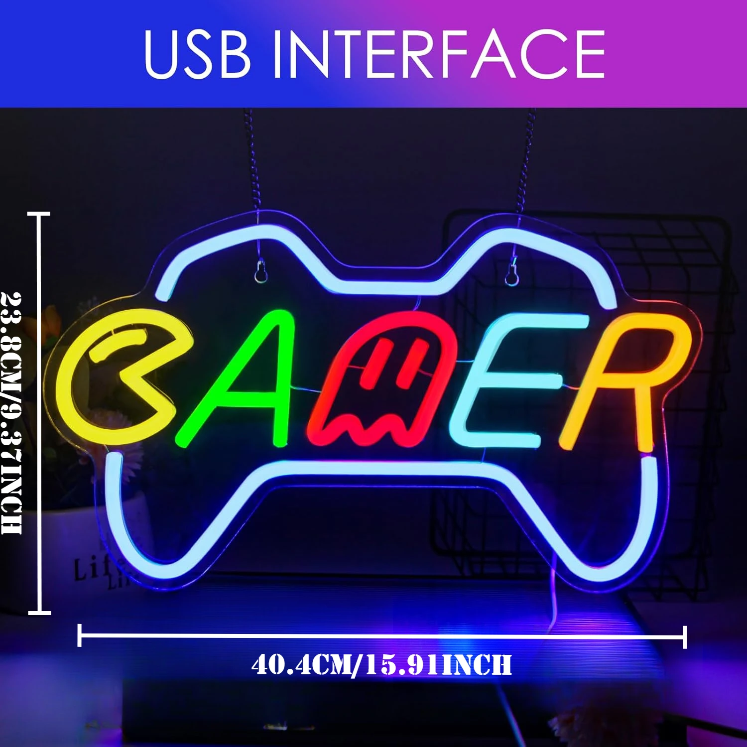 ألعاب النيون أذرع التحكم في ألعاب الفيديو ضوء النيون تسجيل LED عكس الضوء للمراهقين الصبي غرفة الألعاب الإنترنت بار جدار ديكور للهدايا في سن المراهقة #3