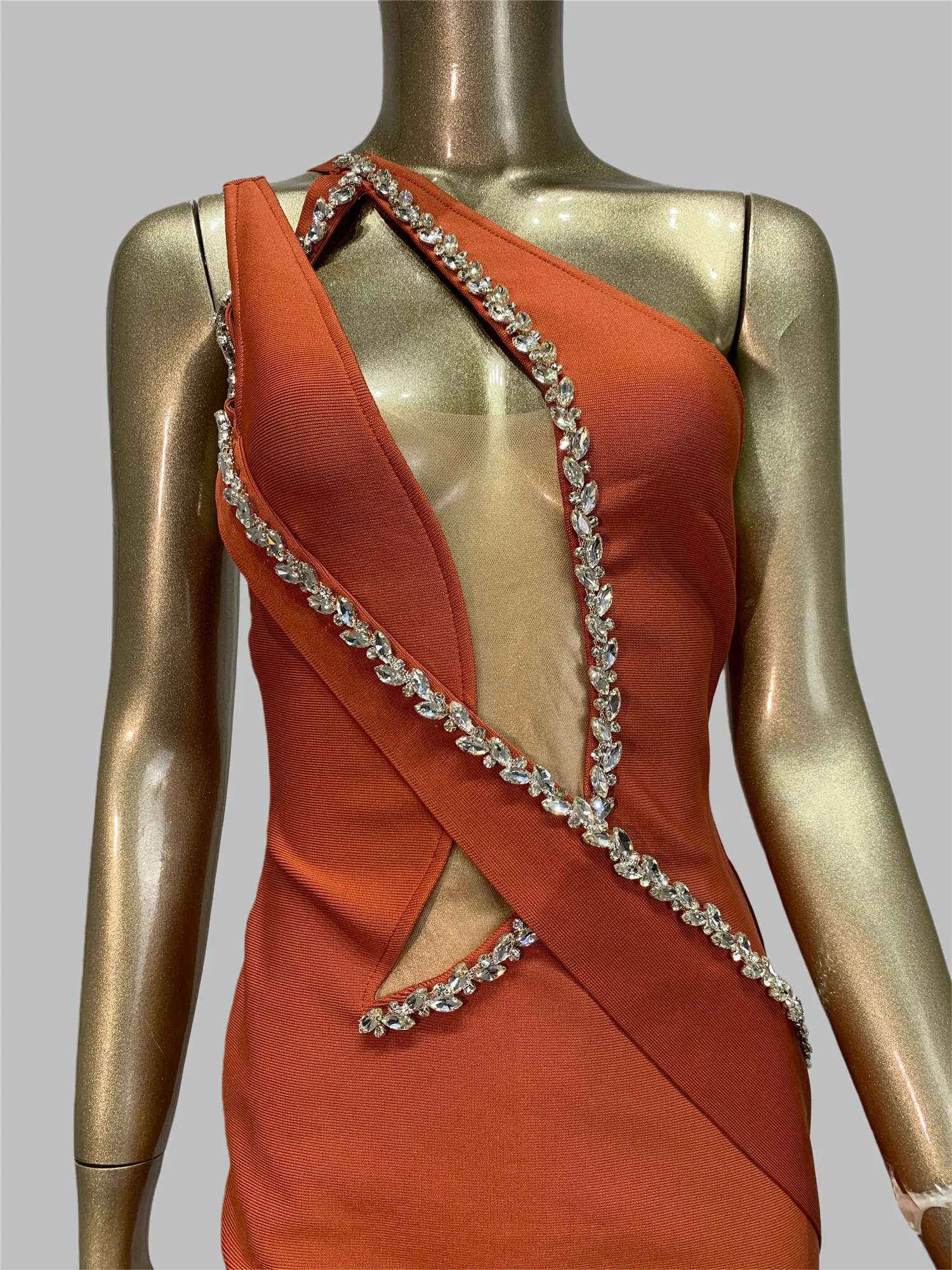 여성용 신상 디자이너 밴디지 드레스 크리스탈 컷아웃 튤 인세트 무릎 길이 바디콘 드레스 원피스 셀럽 이브닝 클럽 파티