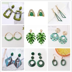 New Green Color Hang Earrings for Women Flower Round Heart Leaf Butterfly Metal Brincos Sweet Jewelry Summer Christmas Girl Gift