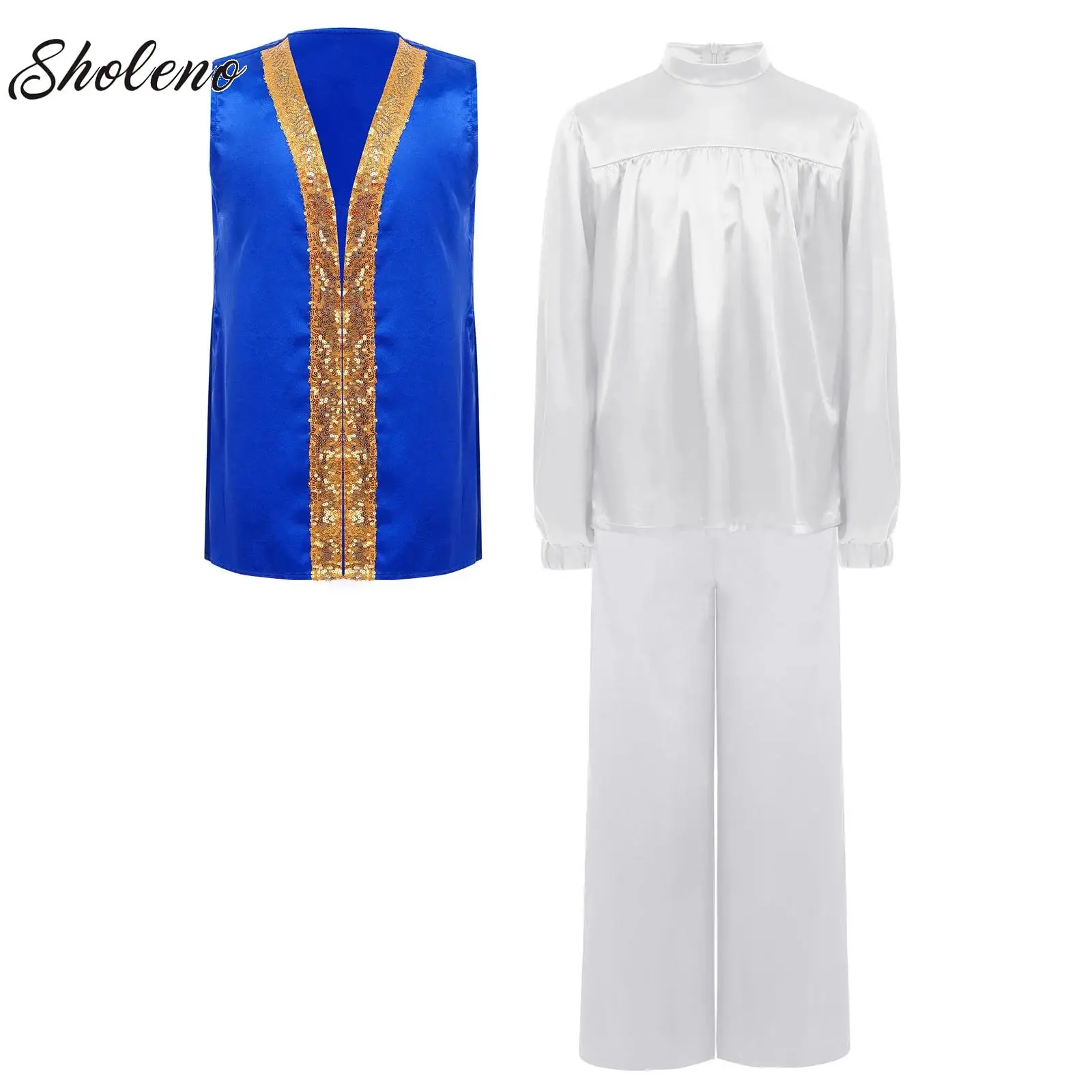 

Boys Liturgical Praise Dance Dress Contrast Color Church Celebration of Spirit Praise Robe Top Pants Stage Performance Dancewear