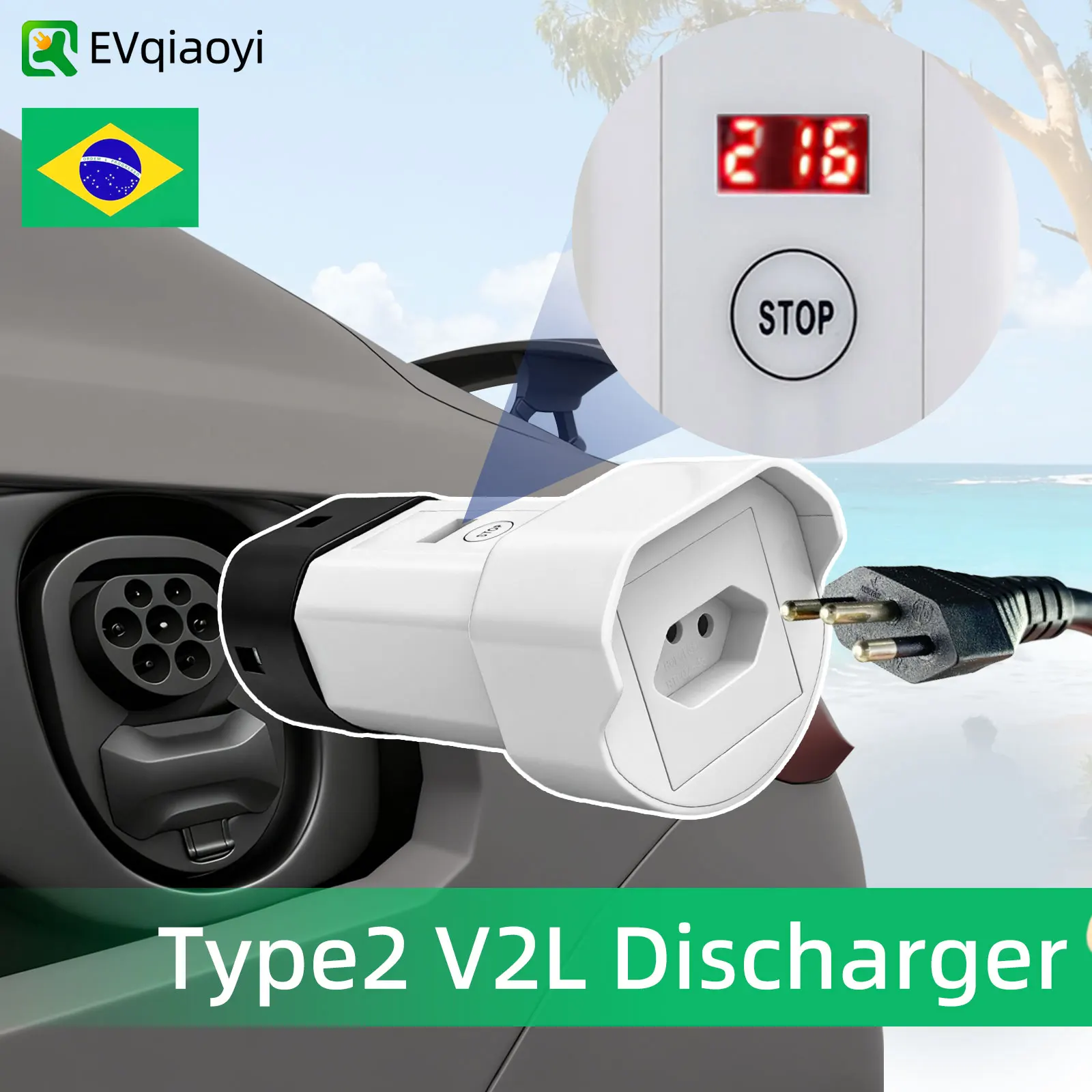 

EVqiaoyi Type 2 V2L Адаптер разряда 16A Бразилия type 2 Descarregador с для BYD Chery Geely Renault