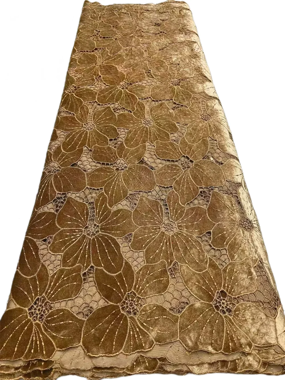 Gold African Velvet Laser Embroidered Lace Fabric 2026 High Quality Swiss Nigerian Guipure Fabric For Women Party Dress Material