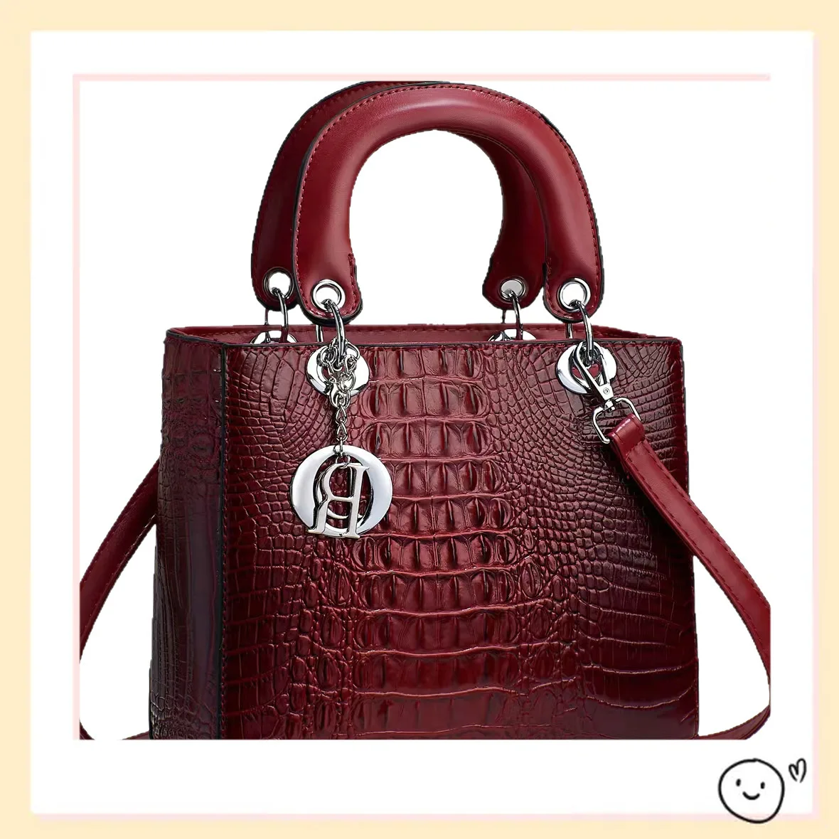 

New Wine Red Crocodile Pattern Women Handbag Lady Bag Leather Shoulder Crossbody Tote Elegant Fashionable Commuter Purse Stylish