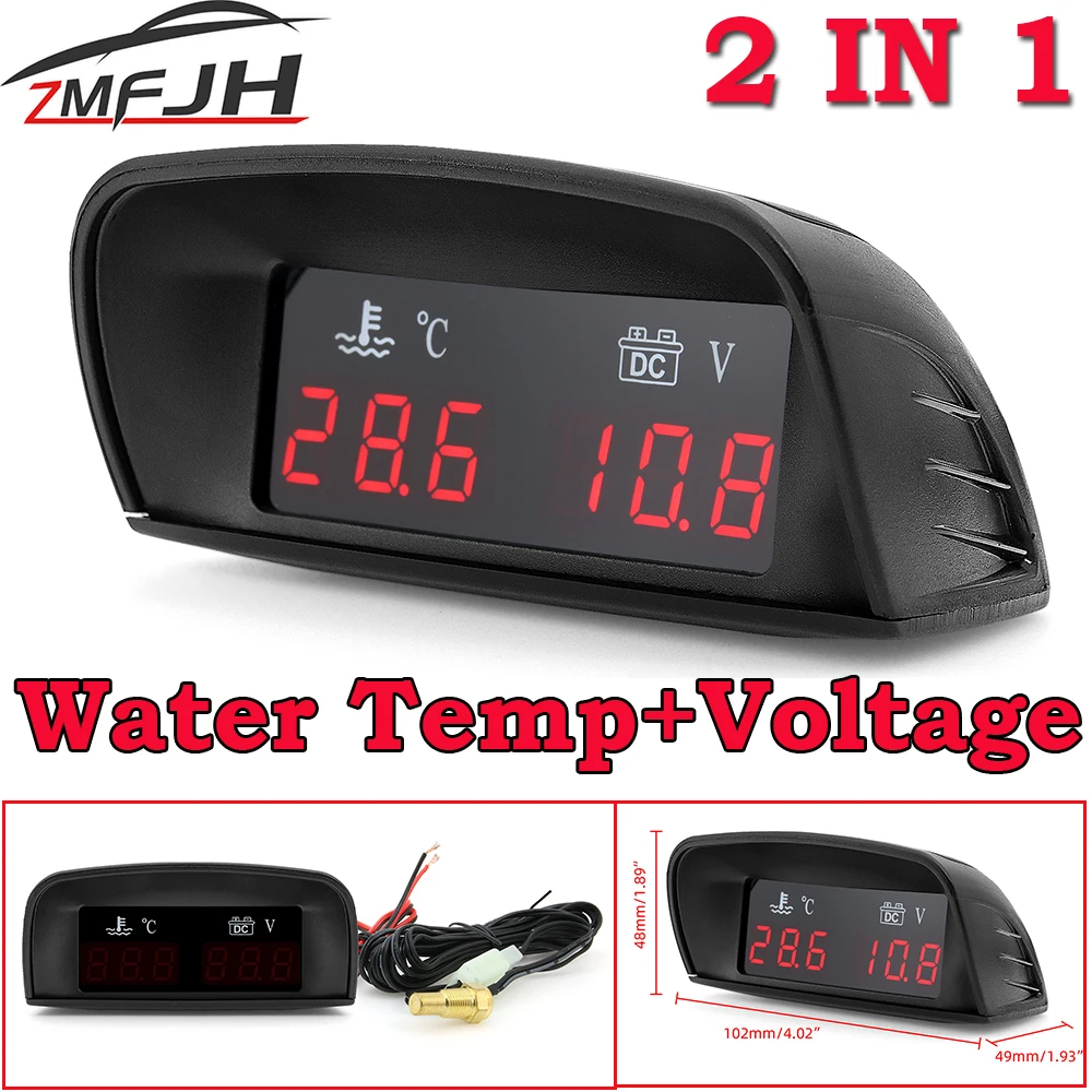 AD Universal Auto Car Water Temperature + Voltage Gauge 12V 24V 2 In 1 Gauge LCD Digital Water Temp Gauge Temp Sensor 10mm