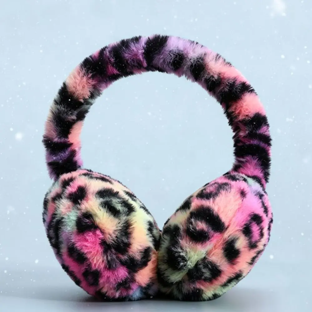 Soft Plush Ear Warmers Leopard Pattern Foldable Earmuffs Windproof Cold Weather Protection Winter Accessories For Men And Women