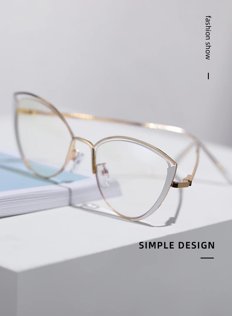 BEMORE Cat Eye Optical Glasses with Prescription Women High Quality Metal Anti Blue Light   Graduated Correction Eyewear