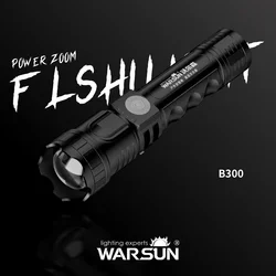 WARSUN B300 Rechargeable LED Flashlight - 300 Lumen Outdoor Torch with 500M Beam, Zoomable, IPX4 Waterproof