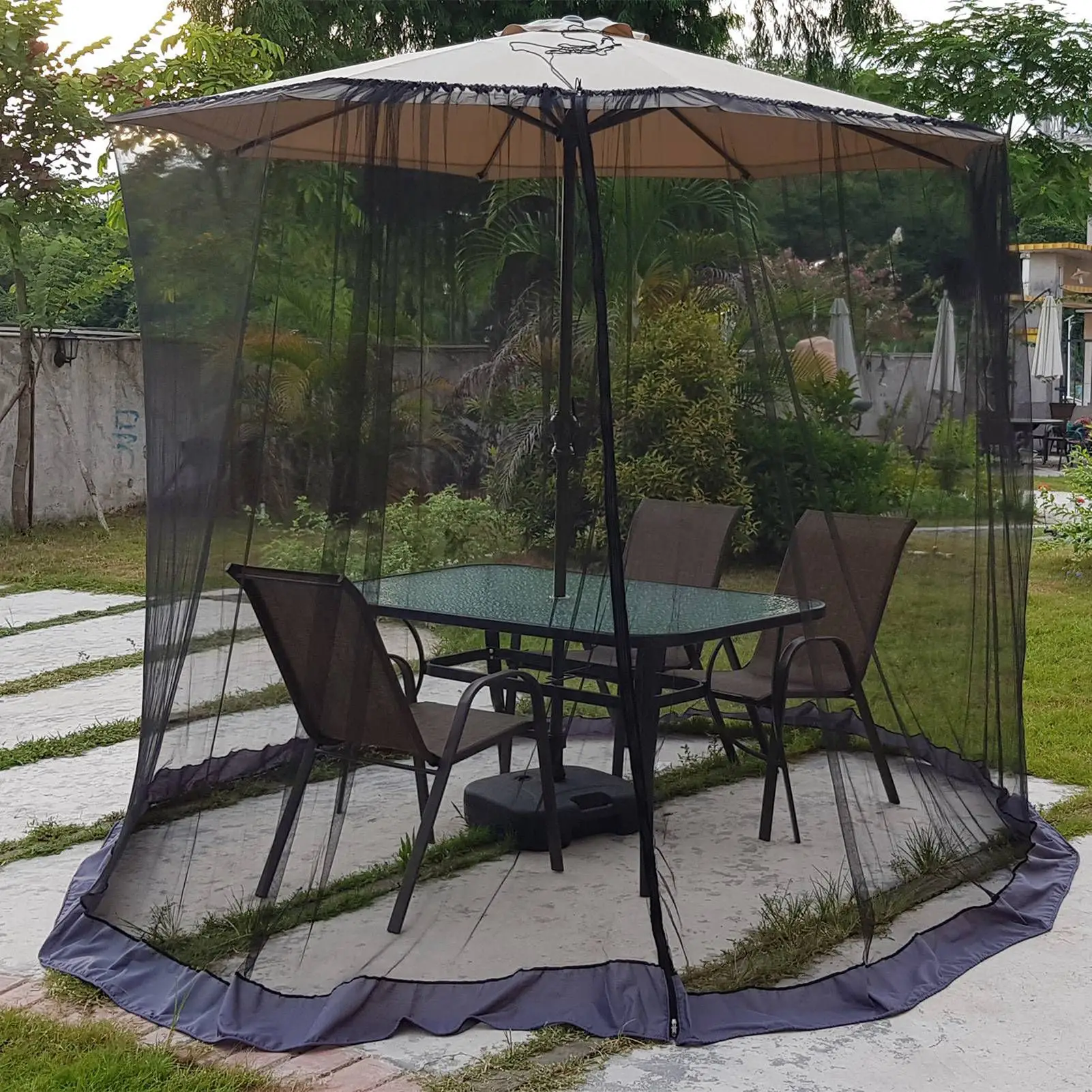 Zonnescherm voor buiten, klamboe, paviljoen, klamboe, paraplu-tent met rechte paal - A2 banaan gebogen armparaplu-type