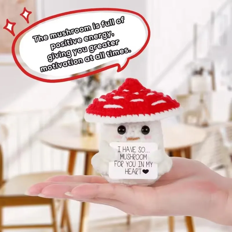 Positive Energy Mushroom Hug Pocket Doll: Mini Crochet Handmade Plush Ornament – Home Room Decoration Christmas Gift
