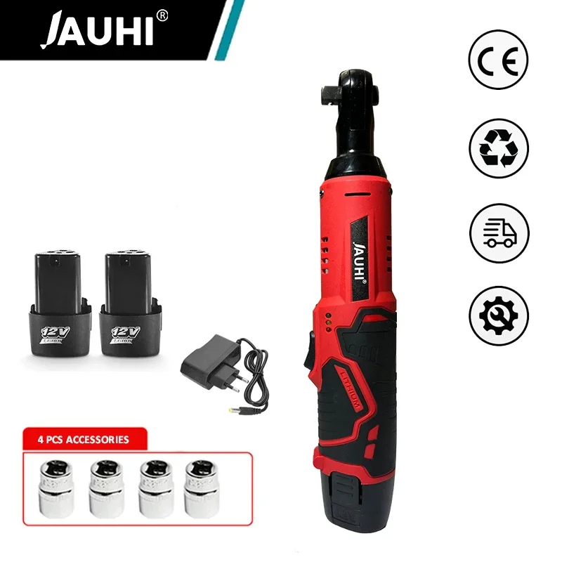 

JAUHI 12V 3/8'' Electric Ratchet Wrench Rechargeable Screwdriver Removal Screw Nut Right Angle Ratchet Wrench Car Repair Tool