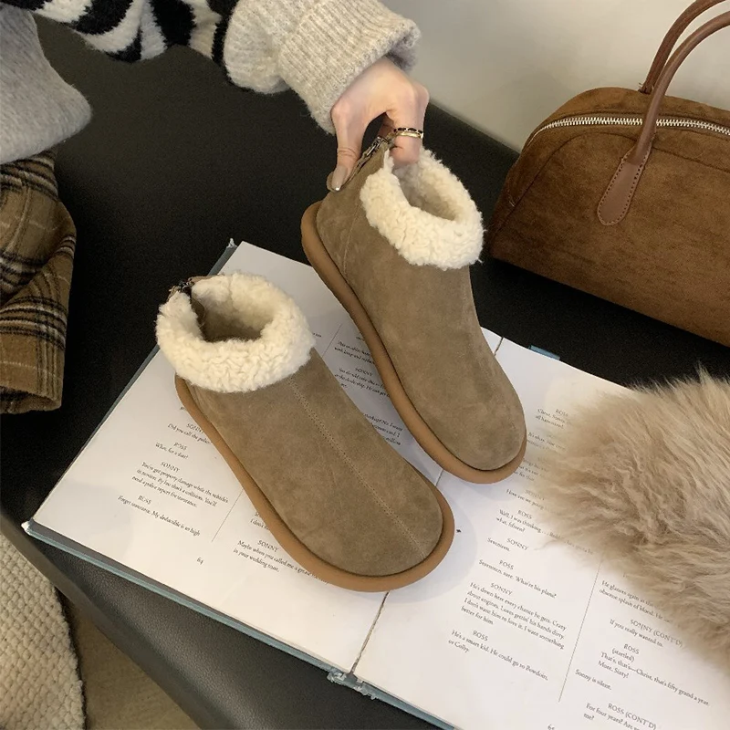 New Winter Retro Women Snow Warm Suede Leather Lazy Loafers Boots Shoes Woman Lady Female Flat Bottine Botas Boots Mujer Shoes