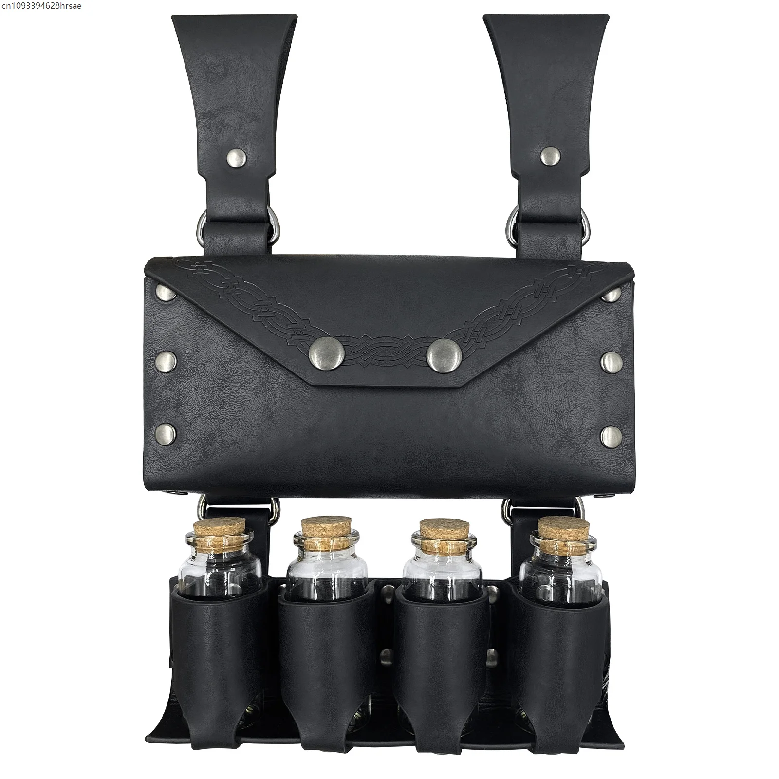 AO1 Medieval Alchemist Costume Accessory Witch Magic Potion Bottle Glass Vial Holder Leather Belt Holster Wizard Halloween Prop