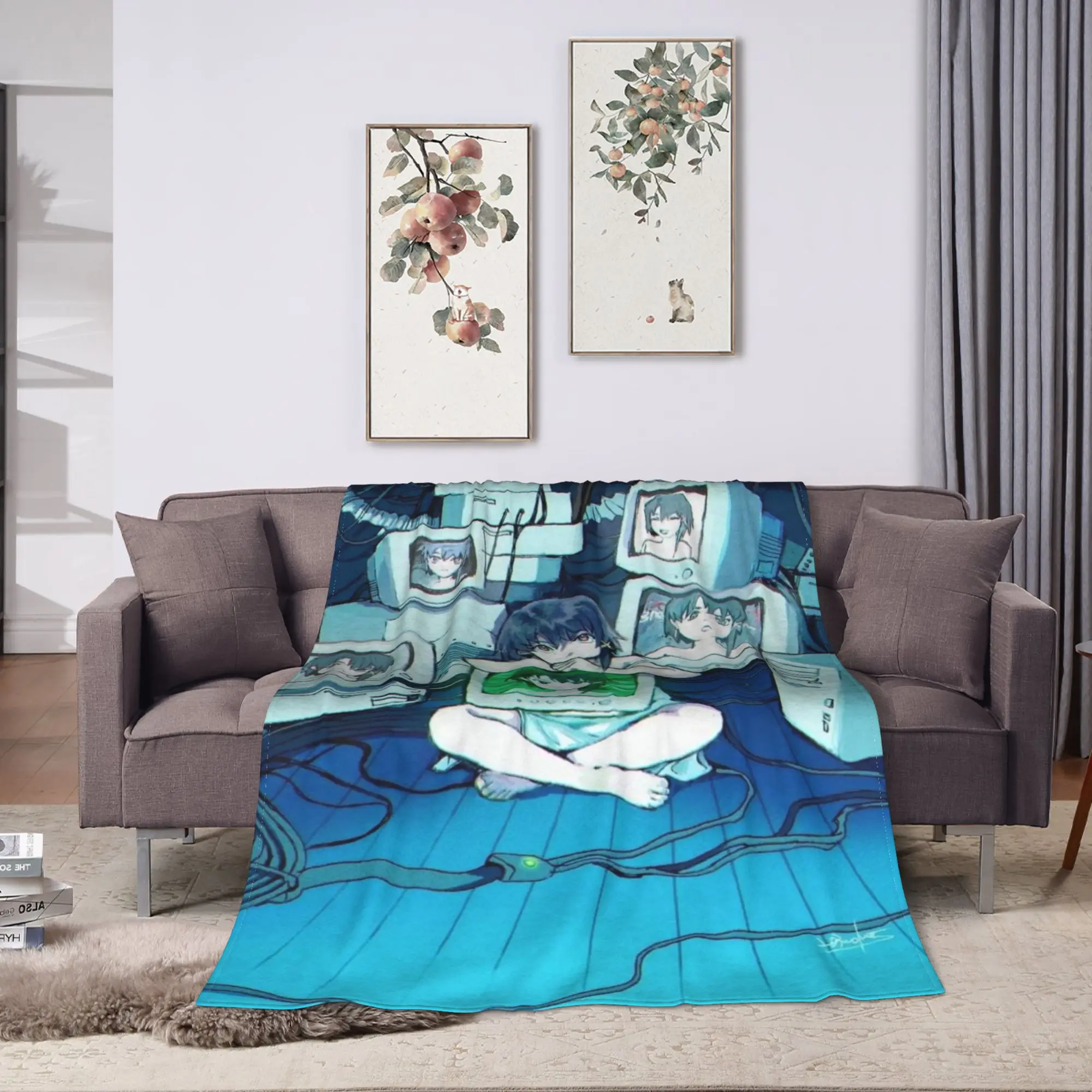Anime Serial Experiments Lain Blanket  Warm Soft Print Plush Throw Blanket For Girls Boys Couch Bed Flannel Bedspread Bed Cover