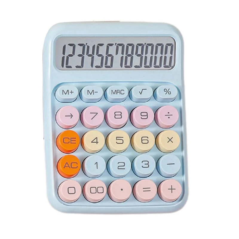 Calculatrice mécanique avec grand écran LCD, grand bouton rond, mignon, couleur bonbon, adapté au bureau et à l'école