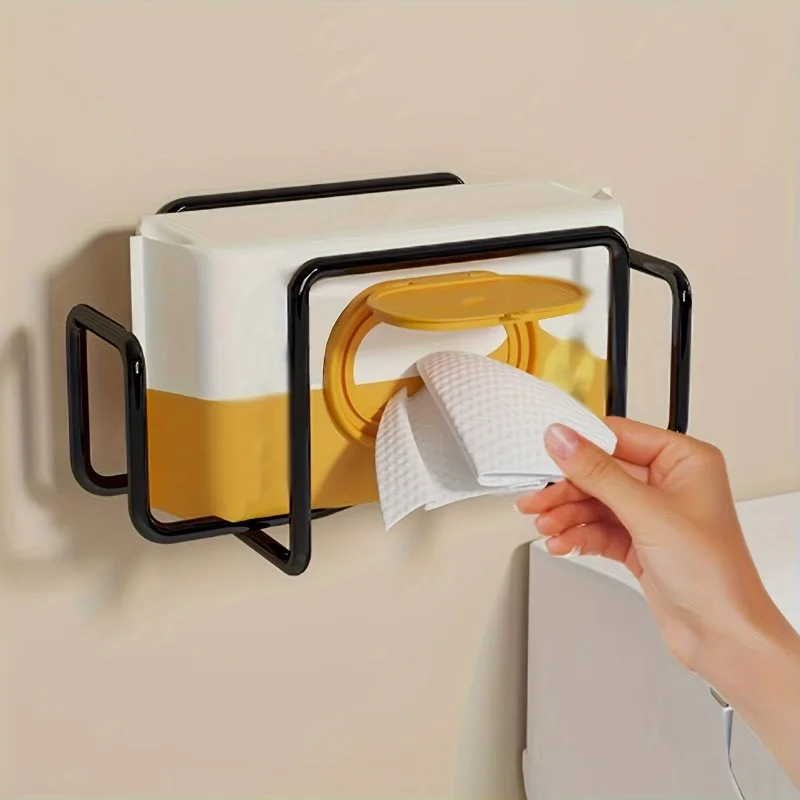 

1Pc Iron Wall Mount Paper Towel Dispenser Non-Drill Adhesive Wet Wipe Holder for Bathroom Kitchen Toilet