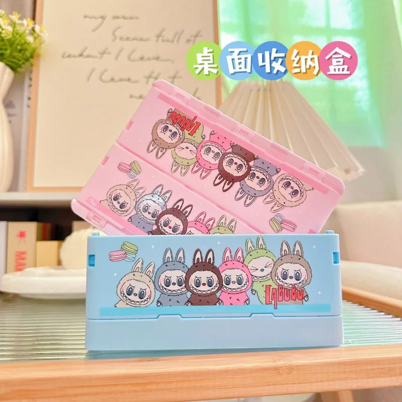 

New Labubu Foldable Organizer Portable Cartoon Desktop Storage Basket Kawaii Stationery Storage Box 16.5x12x7cm