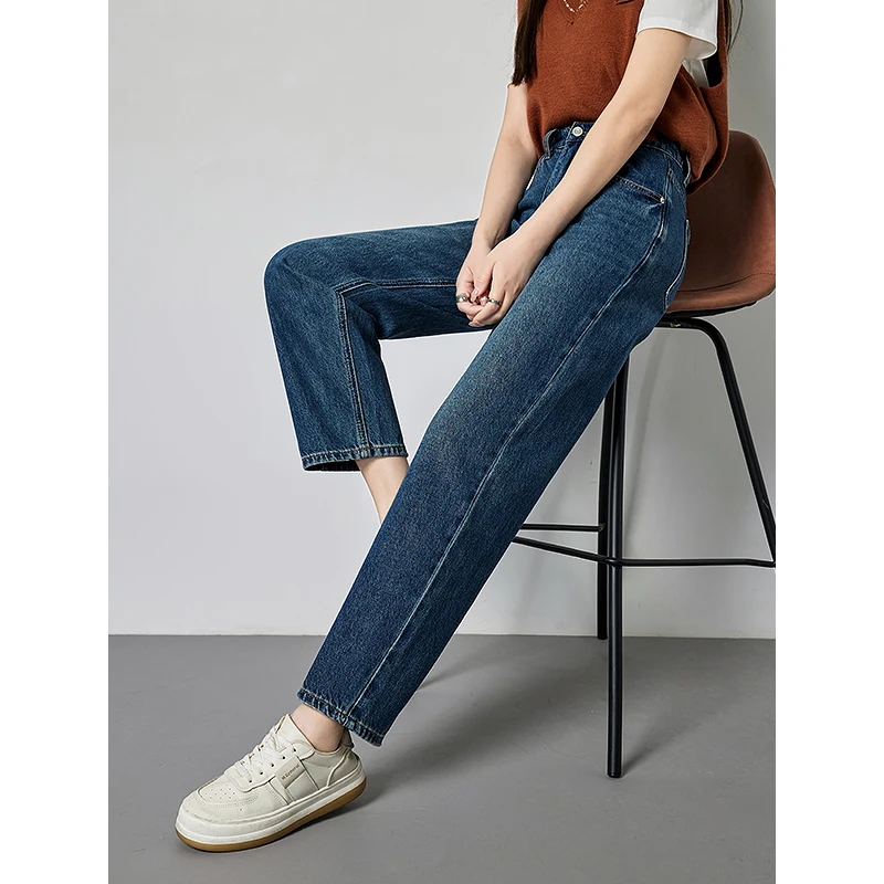 TOYOUTH Vintage Women Jeans High Waist Straight Denim Pants American Style Fashion Casual Strech Denim Trouser