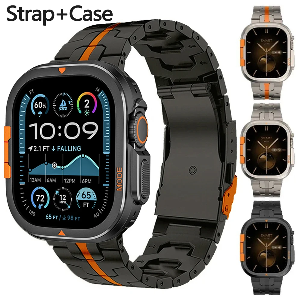 

Luxury Case+Strap for Apple Watch Band Ultra 2/1 49mm 10 46mm Titanium Metal Bracelet Hard Frame Protect Cover For Iwatch ULTRA