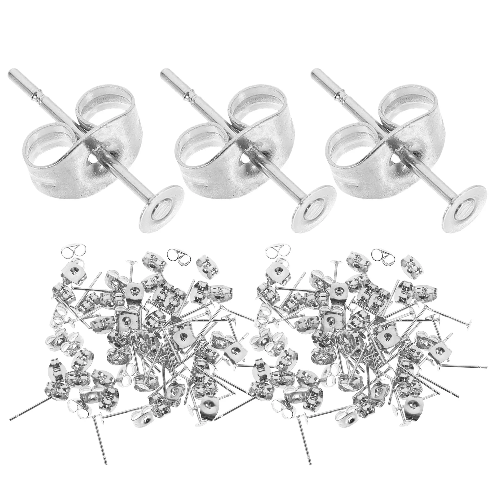 

50pcs Stainless Steel Earring Posts Backs Diy Jewelry Making Supplies Flat Head Studs Ear Decor Earring Findings Accessories