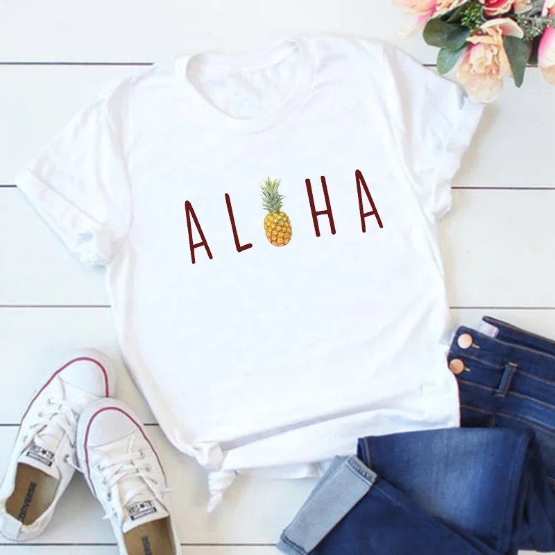 

Aloha Pineapple Shirts Summer Vintage Tee Vacation Aloha Tee Aloha Pineapple Tops Hawaii Women Vintage Streetwear Clothes M