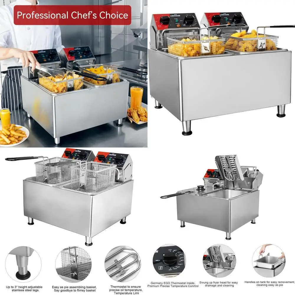 

9L Dual-Tank Electric Deep Fryer with Rotary Head, 30-Minute Timer, Removable 304 Stainless Steel Tank for Home Use