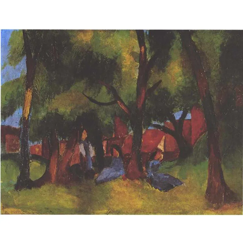 100% Handmade Oil Painting Reproduction on Linen Canvas,Children and Sunny Trees by August Macke
