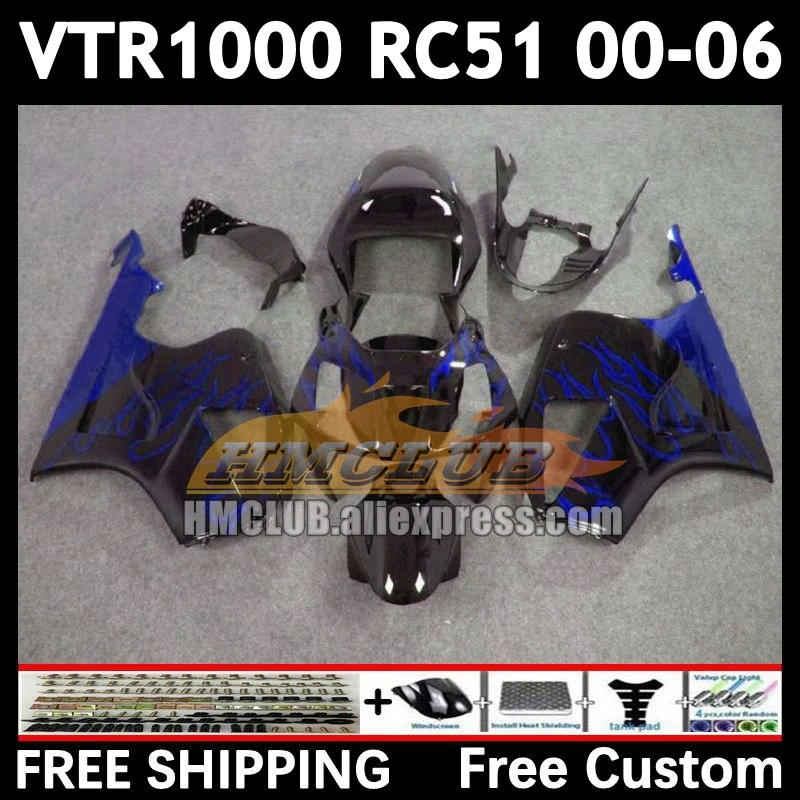 Body For HONDA VTR1000 RC51 VTR 1000 01 02 03 04 05 06 84No.37  SP1 SP2 2000 2001 2002 2003 2004 2005 blue flames 2006 Fairings